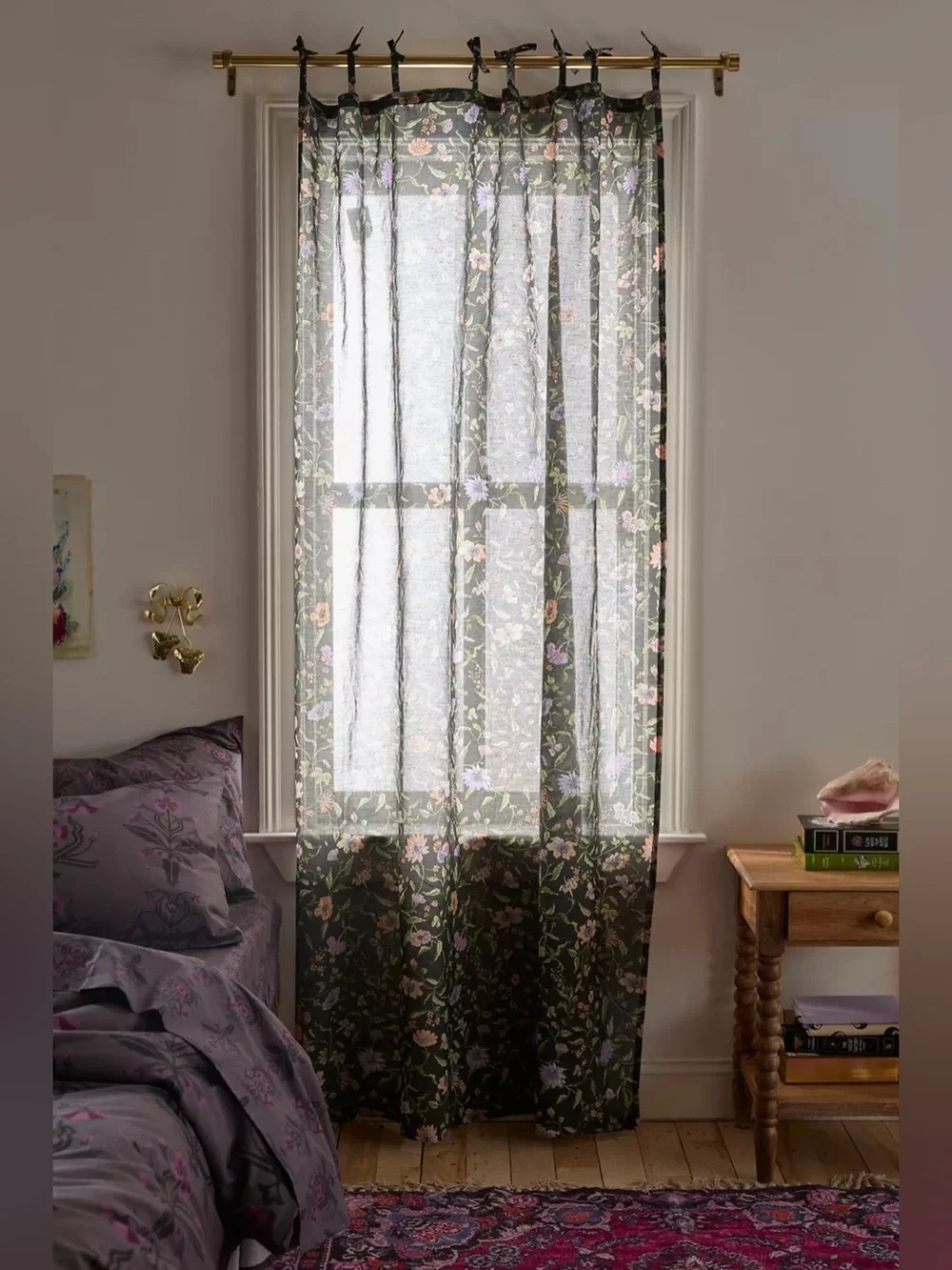Washed Black Ella Vine Curtains (x2)